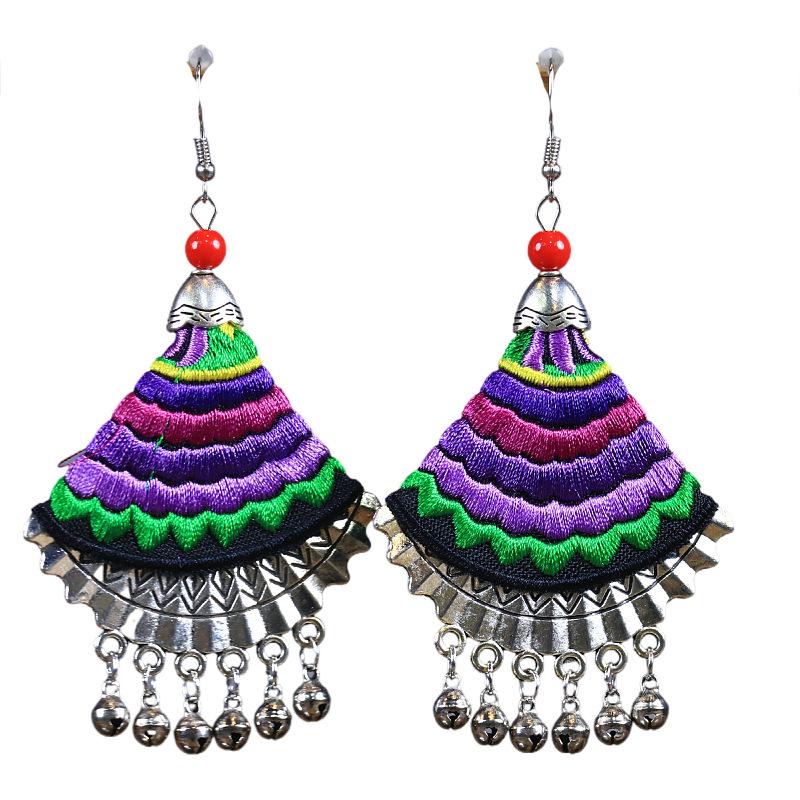 Chinese Retro Plum Blossom Fan Earrings: Women's Qipao Bell Tassel Pendants for Hanfu
