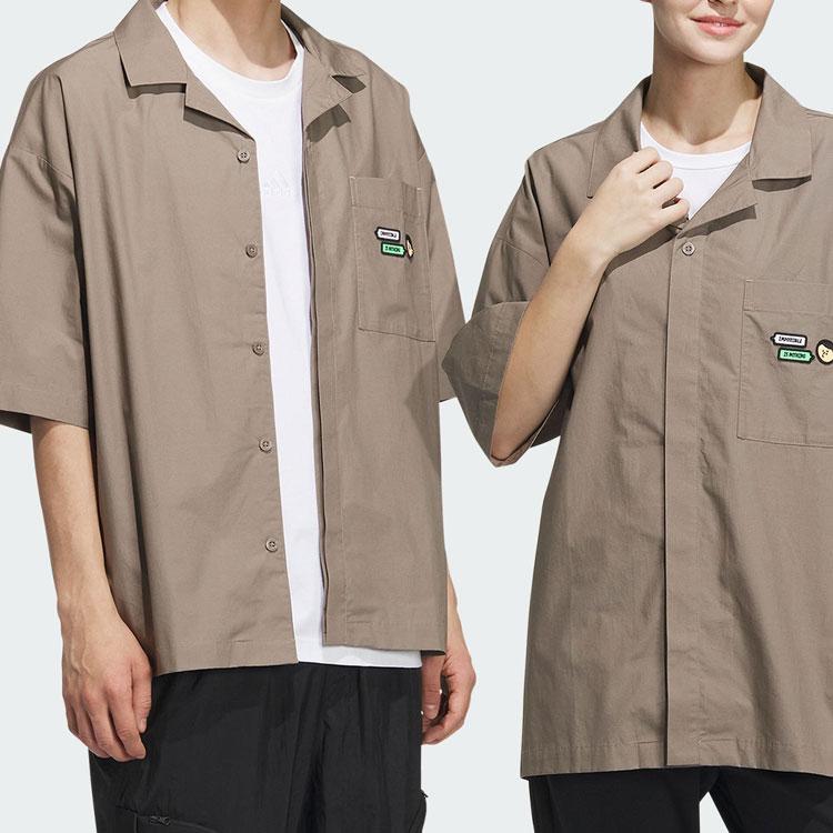 Adidas x SEEBIN Graphic Woven Shirt Jacket SS23 with Single-Breasted Short Sleeve and Print Unisex Outerwear Light-Grey Brown IA8099
