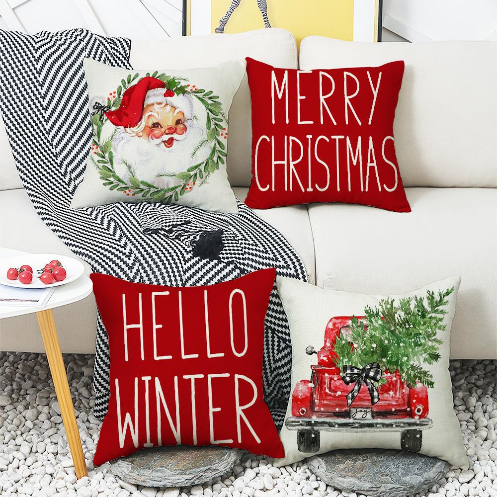Christmas Series Sofa Pillow Cover Santa Claus Living Room Bedroom Bedside Cushion Cover Sofa Cover