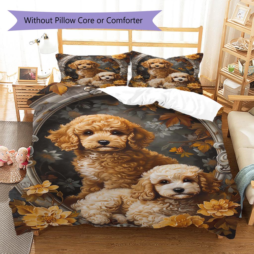 Cute Puppy Dogs Pattern Bedding Quilt Set Quilt Cover Pillowcase Home Decoration Birthday Gift (1 * Duvet Cover + 2 * Pillowcase, Without Core)