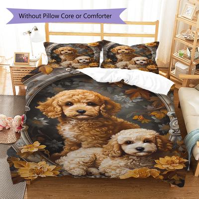Cute Puppy Dogs Pattern Bedding Quilt Set Quilt Cover Pillowcase Home Decoration Birthday Gift (1 * Duvet Cover + 2 * Pillowcase, Without Core)