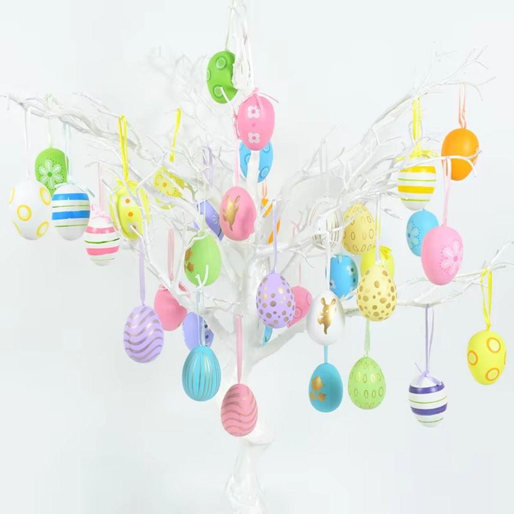12Pcs/Set DIY Craft Easter Simulation Egg Cartoon Artificial Egg Pendant  Hanging Ornament