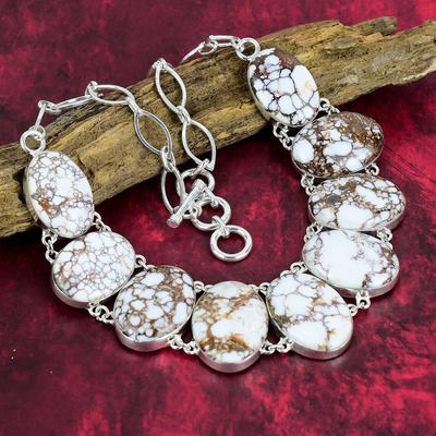 Naturlig Magnesit/Vildhäst Ädelsten Handgjordt Halsband, 925 Massivt Sterling Silver Halsband, Gåva Till Henne Unik Stil Smycken