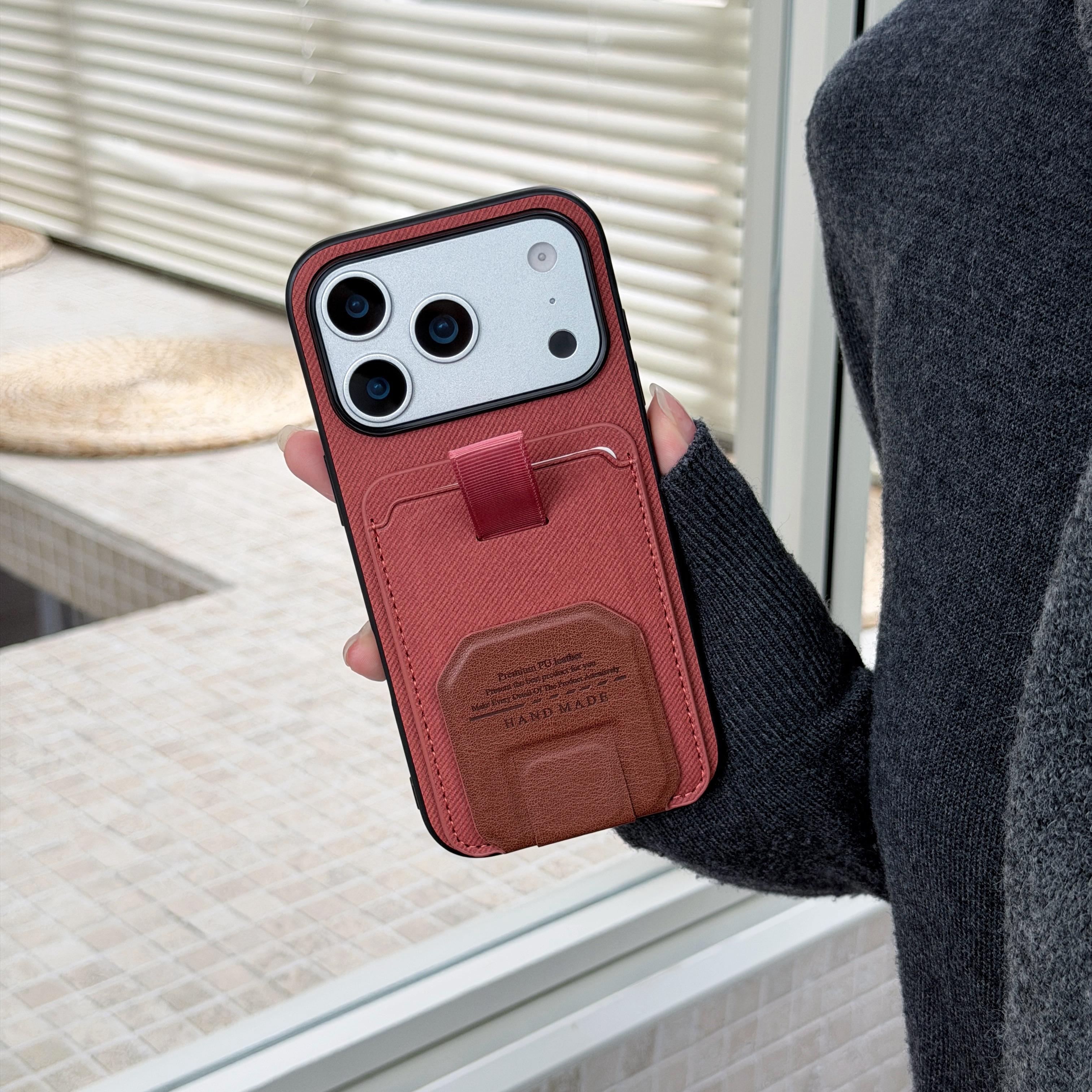 

Luxury Wristband Holder Vertical Card Slot Phone Case For iPhone 17 Pro Max 16 Plus 15 14 13 12 Stand Adjustable Anti Drop Cover iPhone 15 Pro Max кларет