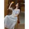 Meixiu French Botanical Embroidery Lyocell Tie-Sleeve Long Dress