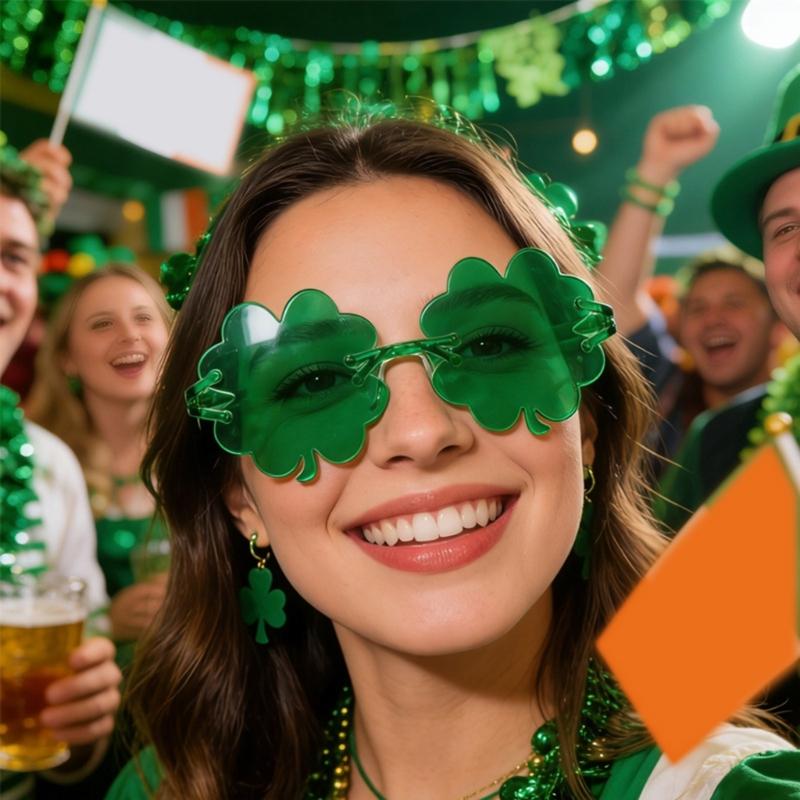 Irish Shamrock Eyeglasses Green Four Leaf Clovers Glasses Leprechaun Costume for Women Men Saint Patrick's Day Sunglass