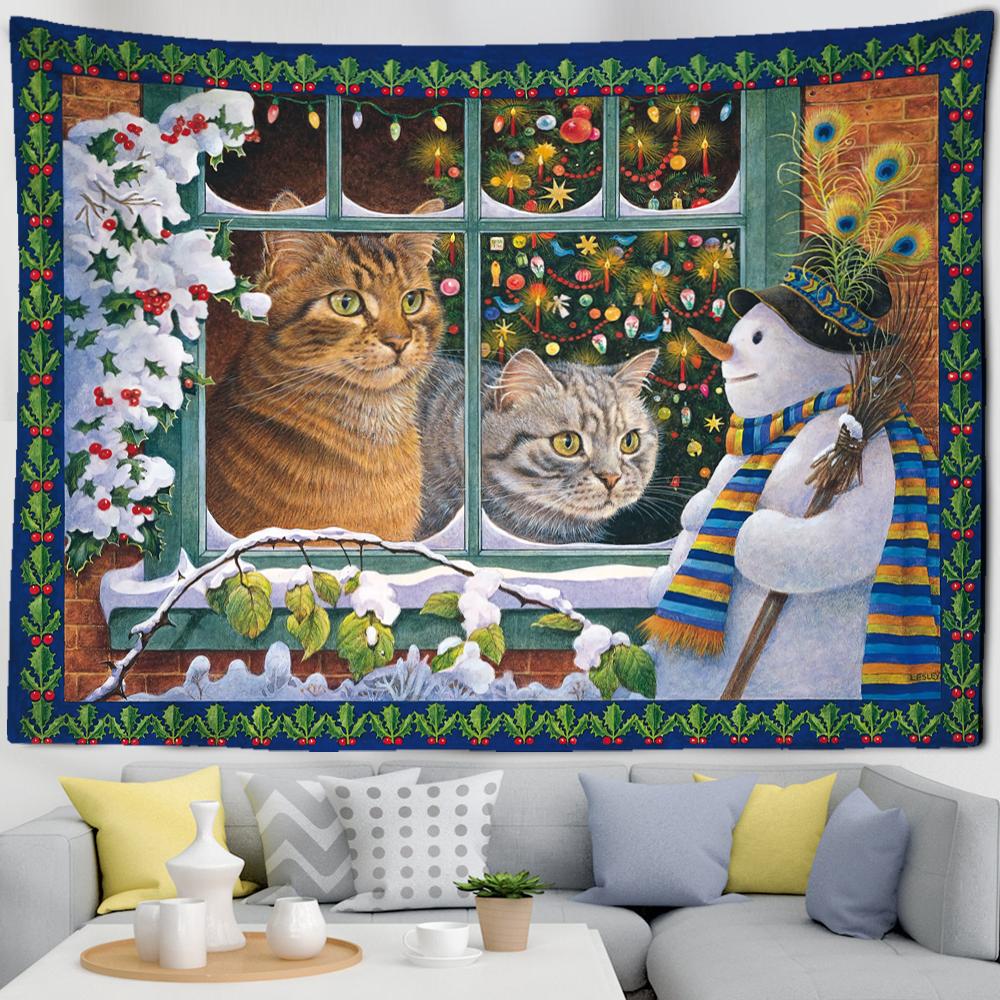 Sevimli Kedi Goblen Duvar Asılı Karikatür Hayvan Kawaii Tarzı Cadılık Mandala Yurt Oturma Odası Dekoru
