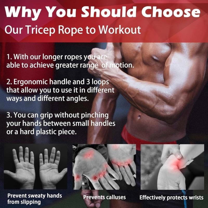 Heavy Type Tricep Rope Attachments With 3 Adjustable Grip Ergonomic Workout Equipment For Arm And Back Training