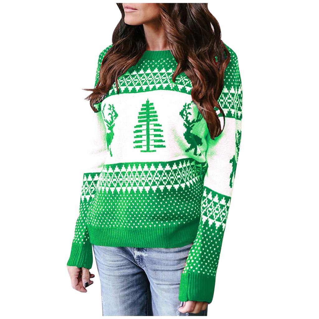 Women's Sweater Women's Loose Pullover Christmas O-Neck Knit Sweater