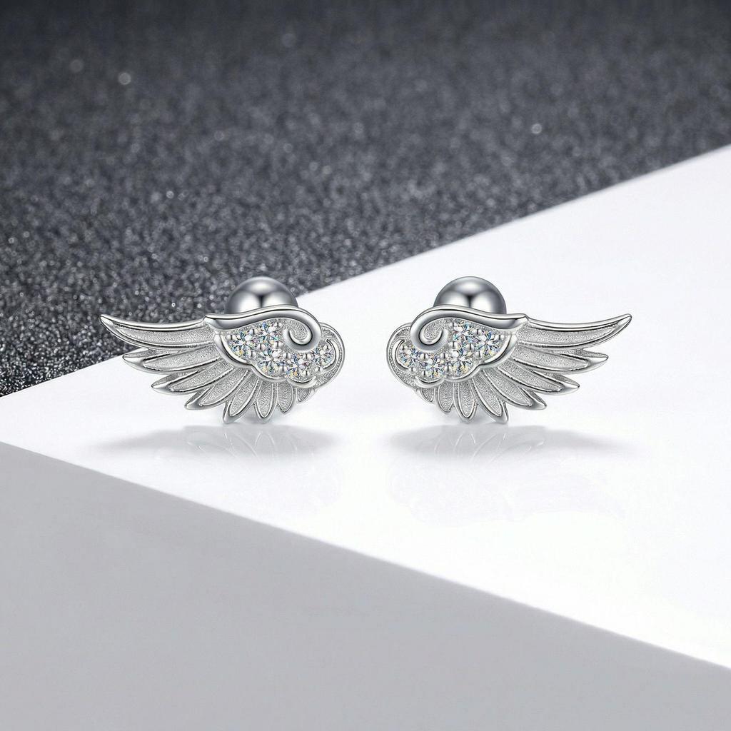 Vintage Zircon Angel Wing Earrings for Women - Luxurious Cross Design Ear Bone Stud