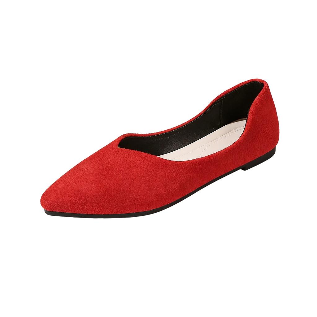 Women's Fashion Shallow Flat Shoes Candy Color Flock Ballet Flats Summer Pointed-Toe Soft-Soled Comfortable Shoes