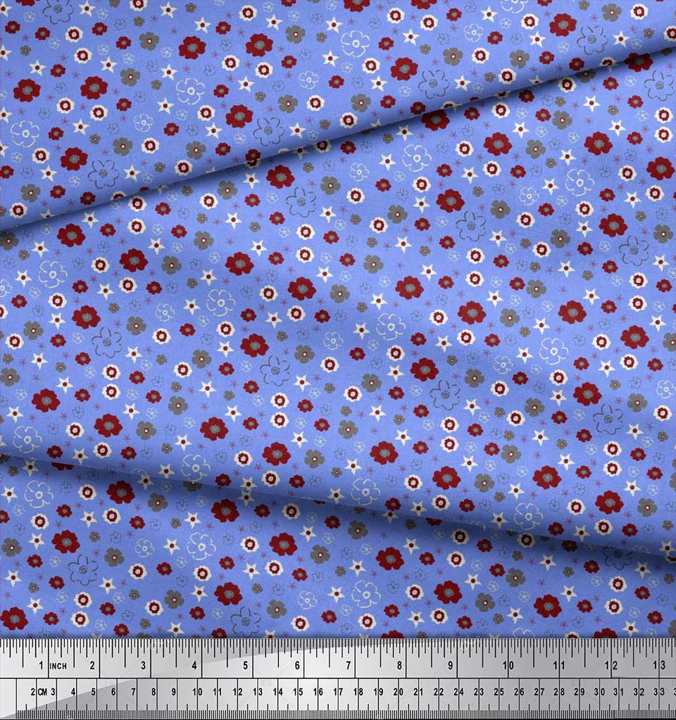 Soimoi Purple Japan Crepe Satin Fabric Flower Artistic Decor Fabric Printed Metre 42 Inch