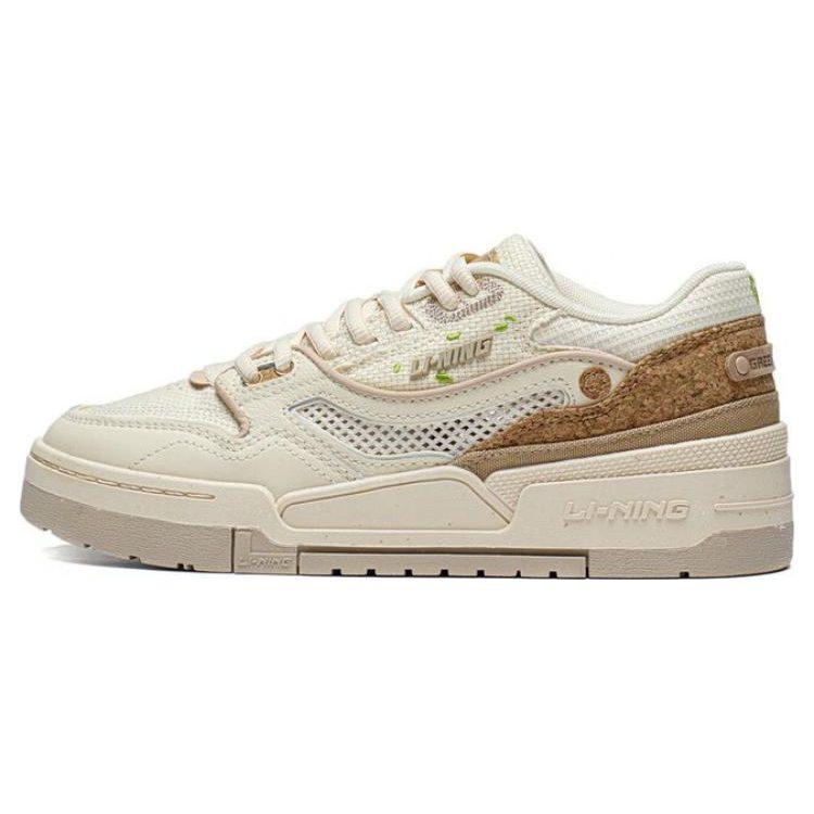 Li Ning 001 BTC Prm Synthetic Leather Slip Resistant Abrasion Resistant Low Top Skateboard Shoes Women's Matte Ecru AGCT068-1