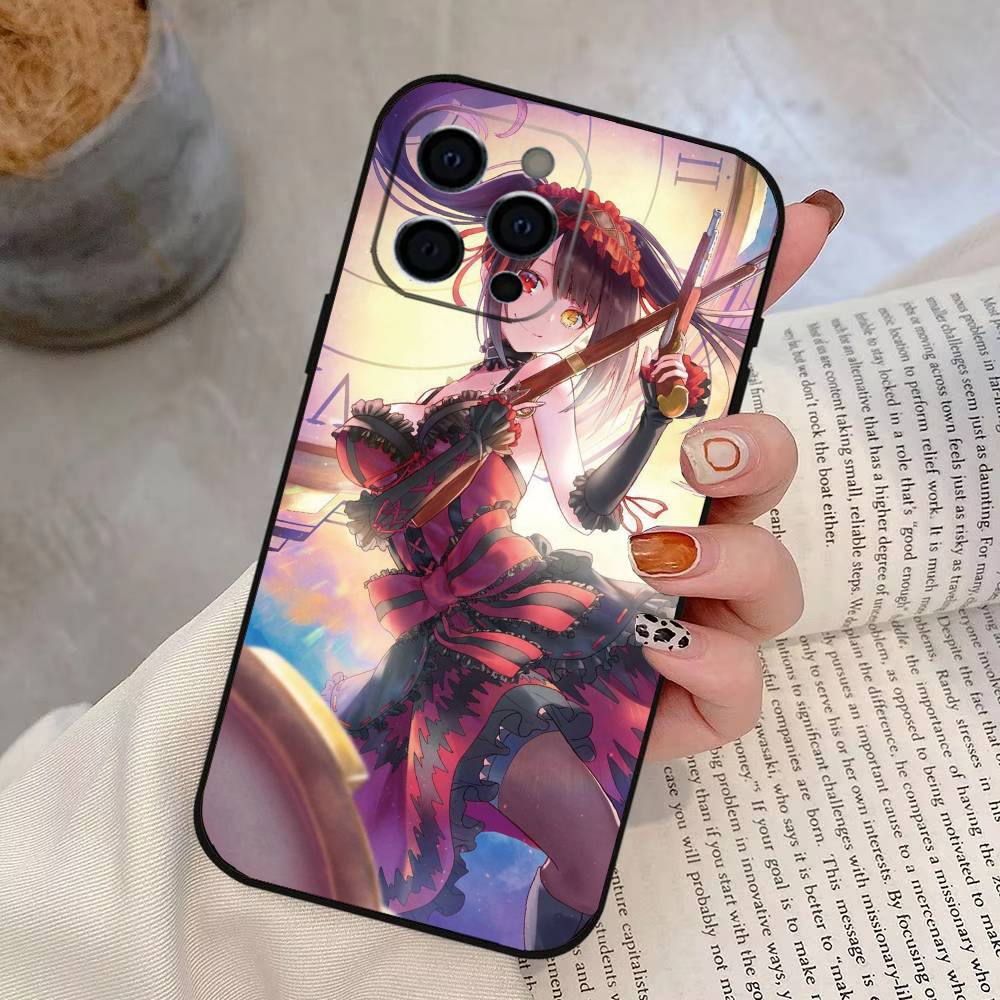 Date A Live Tokisaki Kurumi Phone Case For iPhone 17,16,15,14,13,12,11 Plus,Pro Max,XS,Soft Silicone Black Cover
