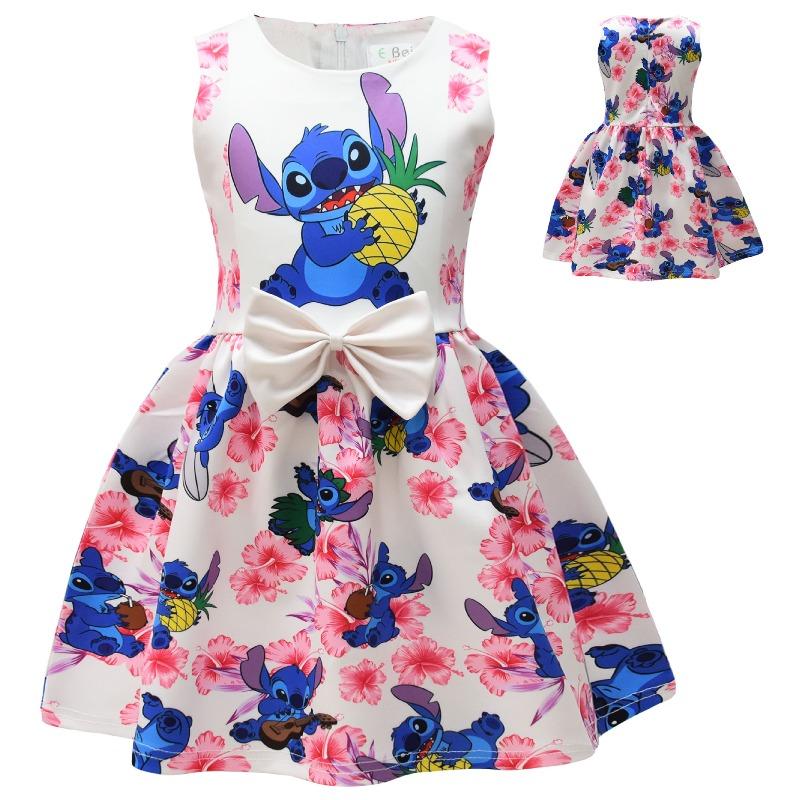 Disney Stitch Cosplay Animation Sleeveless Vest Dress Children's Bow Party Dress Skirt