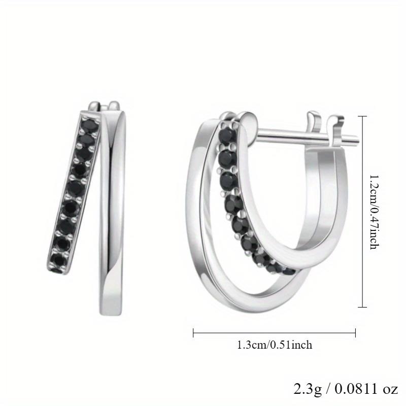 Tassel Hoop & Double-Layer Hoop Earrings with Black Stones, Sleek Minimalist Design, Hypoallergenic Jewelry for Women,