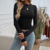 Women's Crew Neck Long Sleeve Crop Top Slim Fit Solid Ruched Side Basic T Shirt