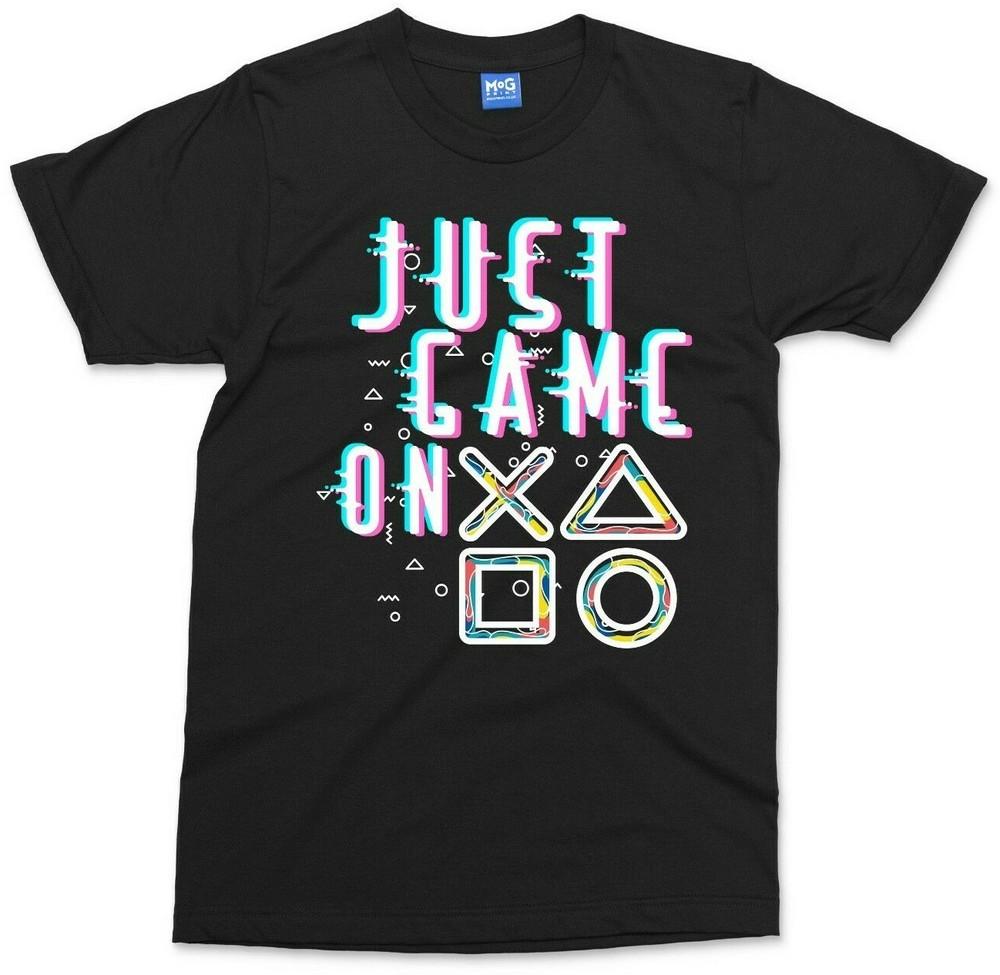 JUST GAME ON T-shirt Funny Gamer Top Gaming PlayStation Kids Children's Tee Gift