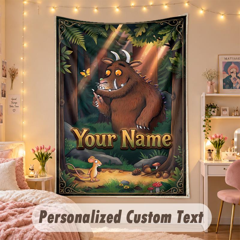 Arazzo Personalizzato su Misura, Stampa The Gruffalo Testo con Nome Personalizzato Arte da Parete da Appendere per Camera da Letto