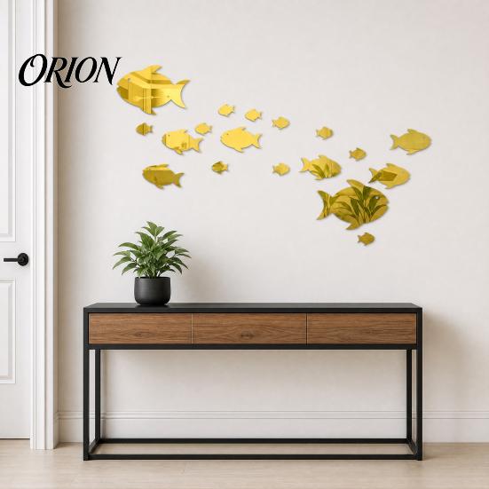 Marine Life Home Decor Fish Mirror Wall Stickers, Self Adhesive Ocean Decals, Removable Stickers 3D Art for Living Room Bedroom Bathroom Tile