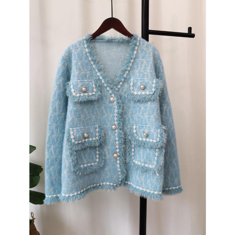 

Кардиган женский вязаный из искусственного норкового бархата, новый осенне-зимний, свободный, высококлассный, с темпераментом, куртка-свитер one size fits all синий