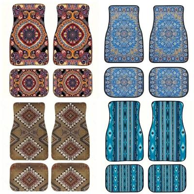 Retro 4Pcs Bohemian Car Floor Mats Heavy Duty Dirty Resistant Persian Carpet Anti-slip Car Floor Protector Rugs