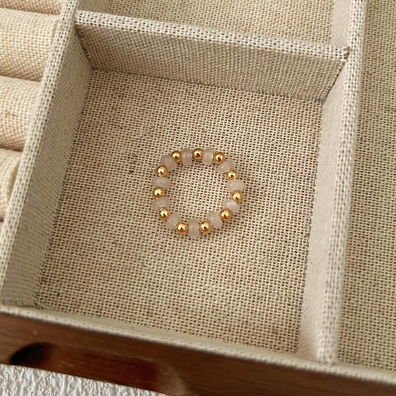 Pearl Beaded Ring Women's Elastic Rope Literary Stacking Index Finger Ring High-end Handmade Ring Jewelry