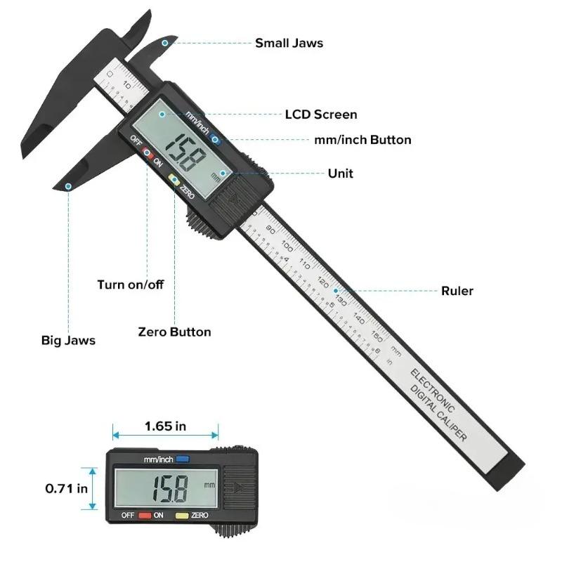 150mm/100mm Digital Caliper - Carbon Fiber Electronic Vernier Gauge, Precision Micrometer Measuring Tool with LCD Display
