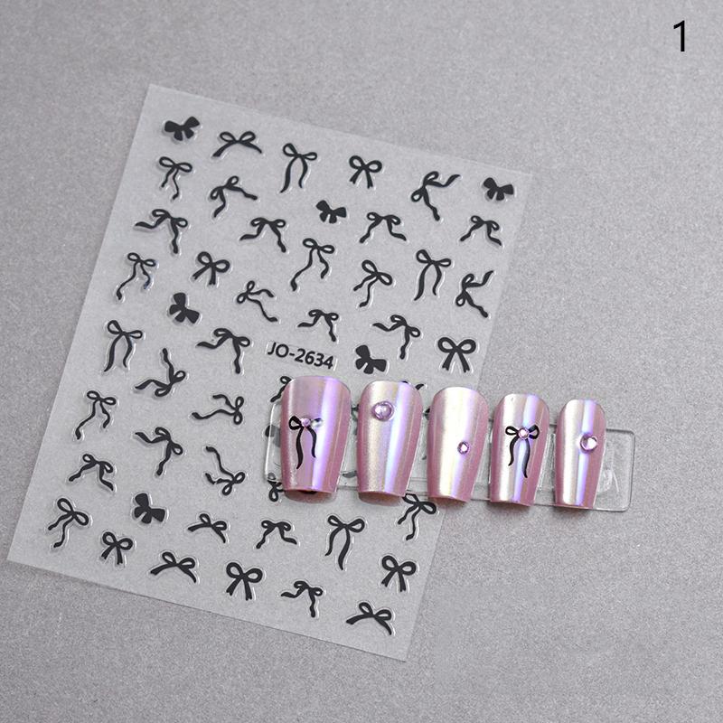1Pcs 5D Sweet Bow Nail Sticker Kawaii Pink Black White Long Ribbon Bowknot Self Adhesive Nail Art Stickers Decoration Decals Diy
