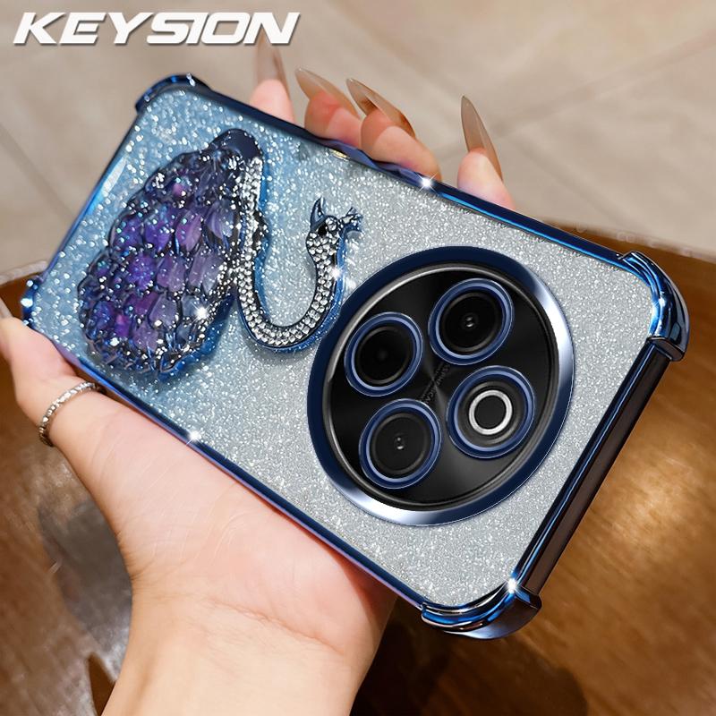 

KEYSION Противоударный чехол с покрытием для IQOO Z10 5G Прозрачный ТПУ Блестящий Украшенный Камень Лебедь Подставка Задняя Крышка для VIVO IQOO Z10 5G for IQOO Z10 синий