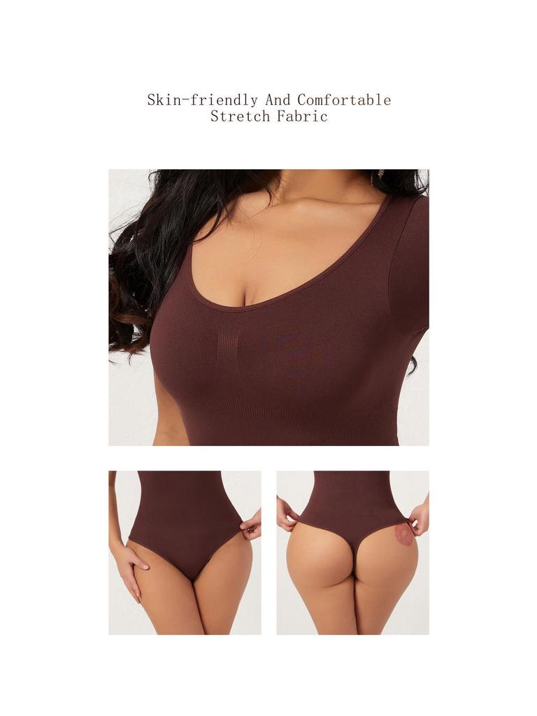 Butt-Lifting, Waist-Cinching, Tummy-Flattening Seamless Short-Sleeved Thong Shapewear Bodysuit