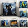 Van Gogh Sternenhimmel Katze Kissenbezug Sofa Dekoration Zuhause Doppelseitiger Druck Plüsch Quadratische Kissenbezüge Kissen Dekor Abdeckung