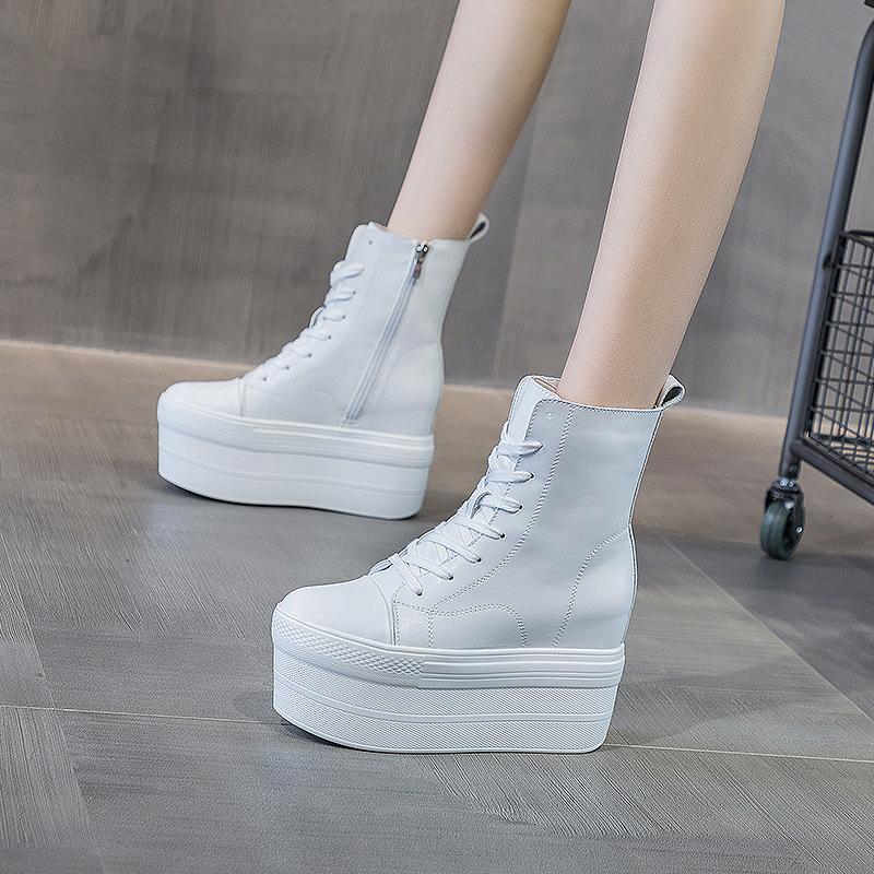 Autumn and winter platform high-top shoes, muffin shoes, super high heels, short boots for women's casual Korean version of trendy Martin boots for