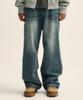 Seteo Crease Hemline Wide Denim Pants Union Washed