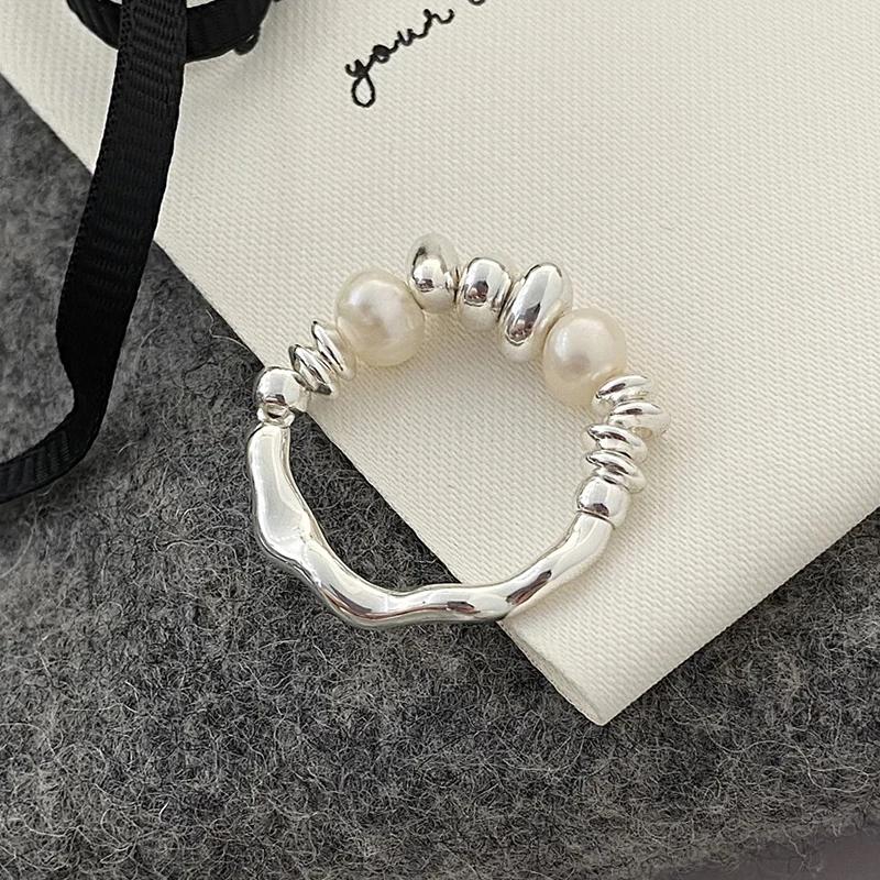 925er Sterlingsilber Süßwasserperlen Runde Ringe für Damen Trendiger Verstellbarer Feinschmuck Minimalistische Accessoires