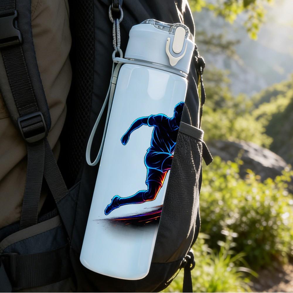 1PC Soccer Player Silhouette Print 750ml Color Plastic Sports Water Bottle Leakproof Flip Straw Lid Suitable for Sports Office Home Use
