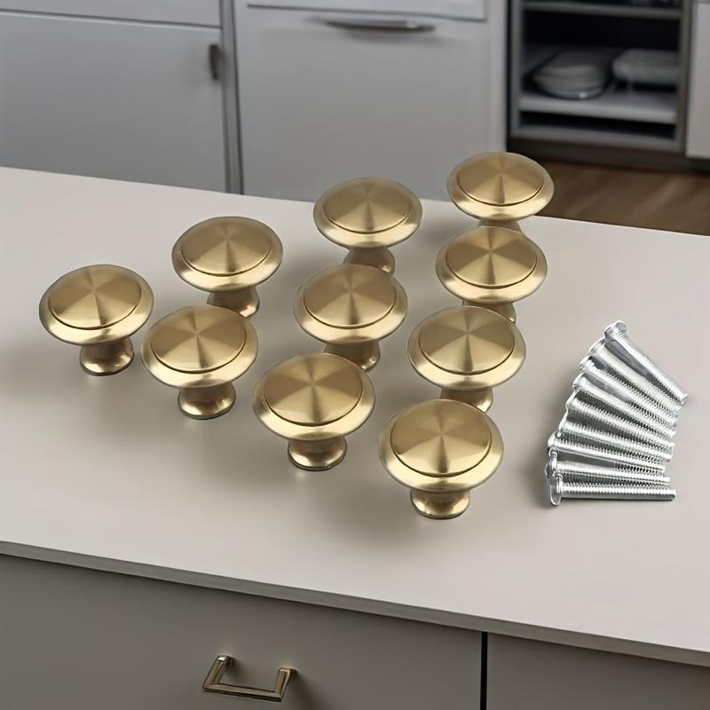 8pcs Golden Simple Cabinet Drawer Single Hole Pull Handle, Cabinet Wardrobe Door Round Furniture Small Handle