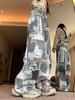 Spicy Girl Newspaper Print Wide-Leg Jeans - Women's Autumn/Winter Slimming Floor-Length Pants