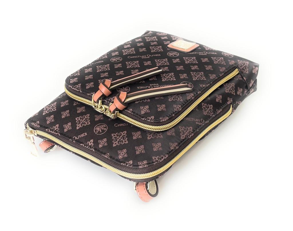 Christian Olivier Vertical Multi-Pouch 7706, Water-Repellent Jacquard (Chocolate)