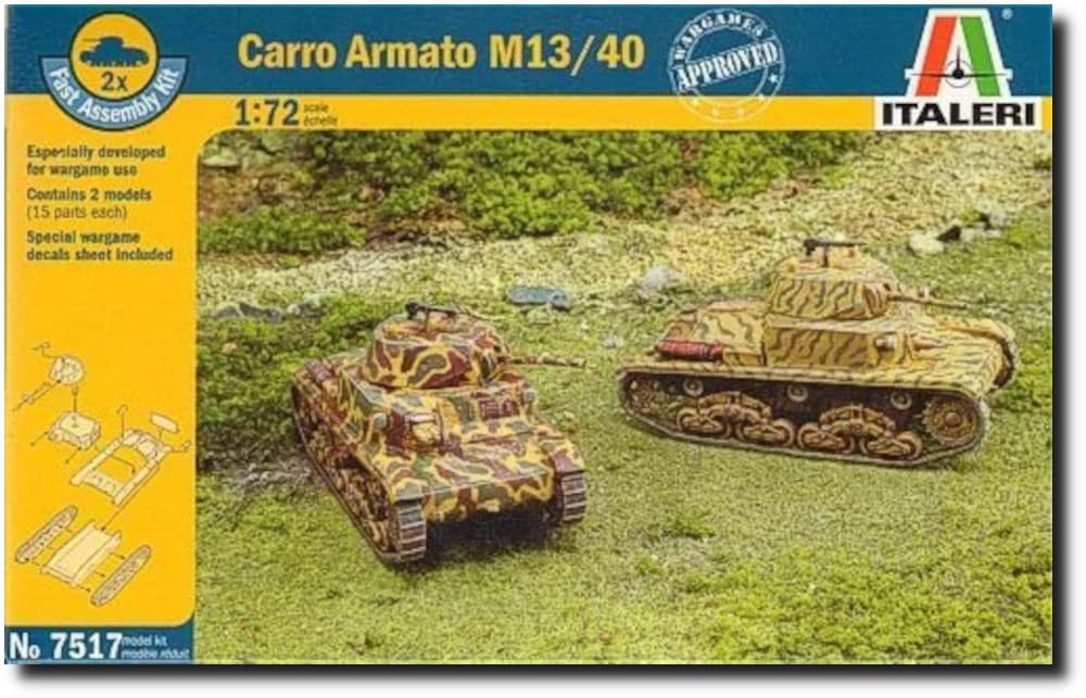 

Platz Italeri 1/72 WWII Italian Carlo Armato M13/40 Tank Set (2 Tanks) Plastic Model Kit IT7517