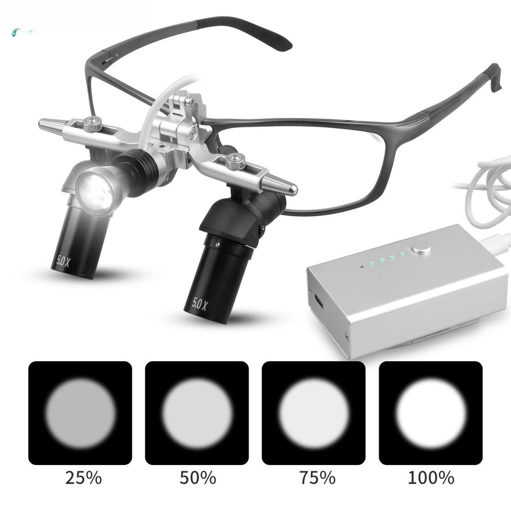 4X/5X6X Dental 48° Ergo Loupes Working Distance 350-450mm Surgical Head Mounted Loupes, 5W LED Headlamp Adjustable Optical Loupes