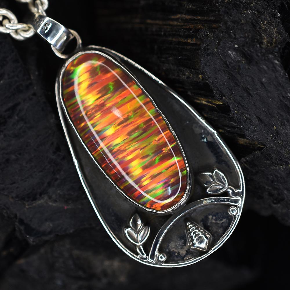 Natural Opal Pendant 925 Sterling Silver 47 ct Unique Oval Gemstone October Birthday Birthstone
