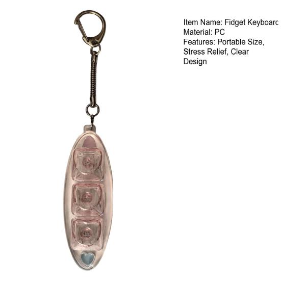 Keyboard Fidget Toy 3-Keys Anxiety Relief Finger Clicker Keychain Clear Love Heart Keycap Boat Keyboard Decompression Button Sensory Toy