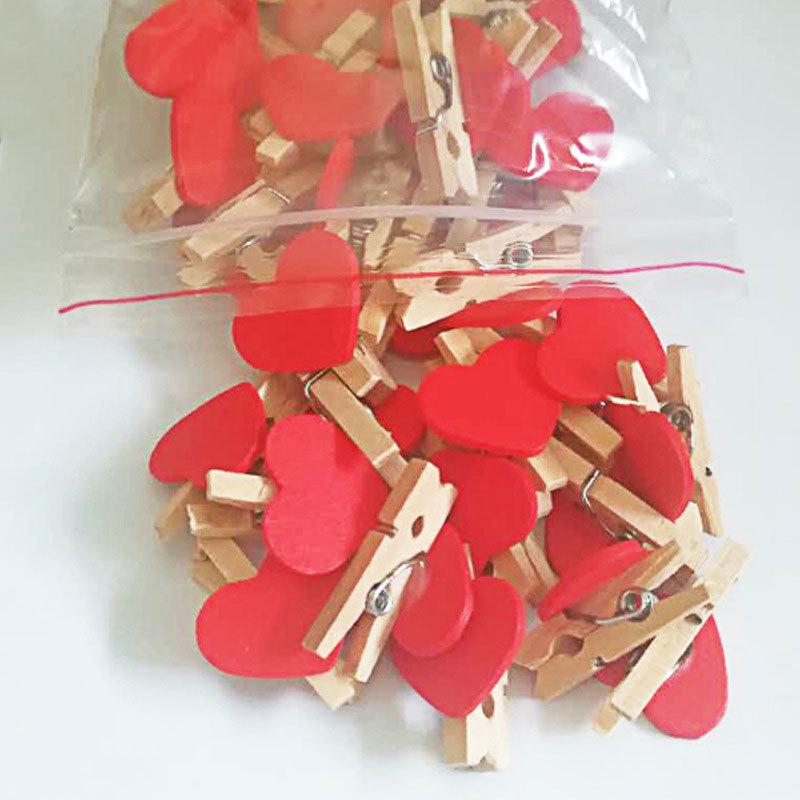 Colorful Heart Wooden Photo Clips for Wall Decoration 