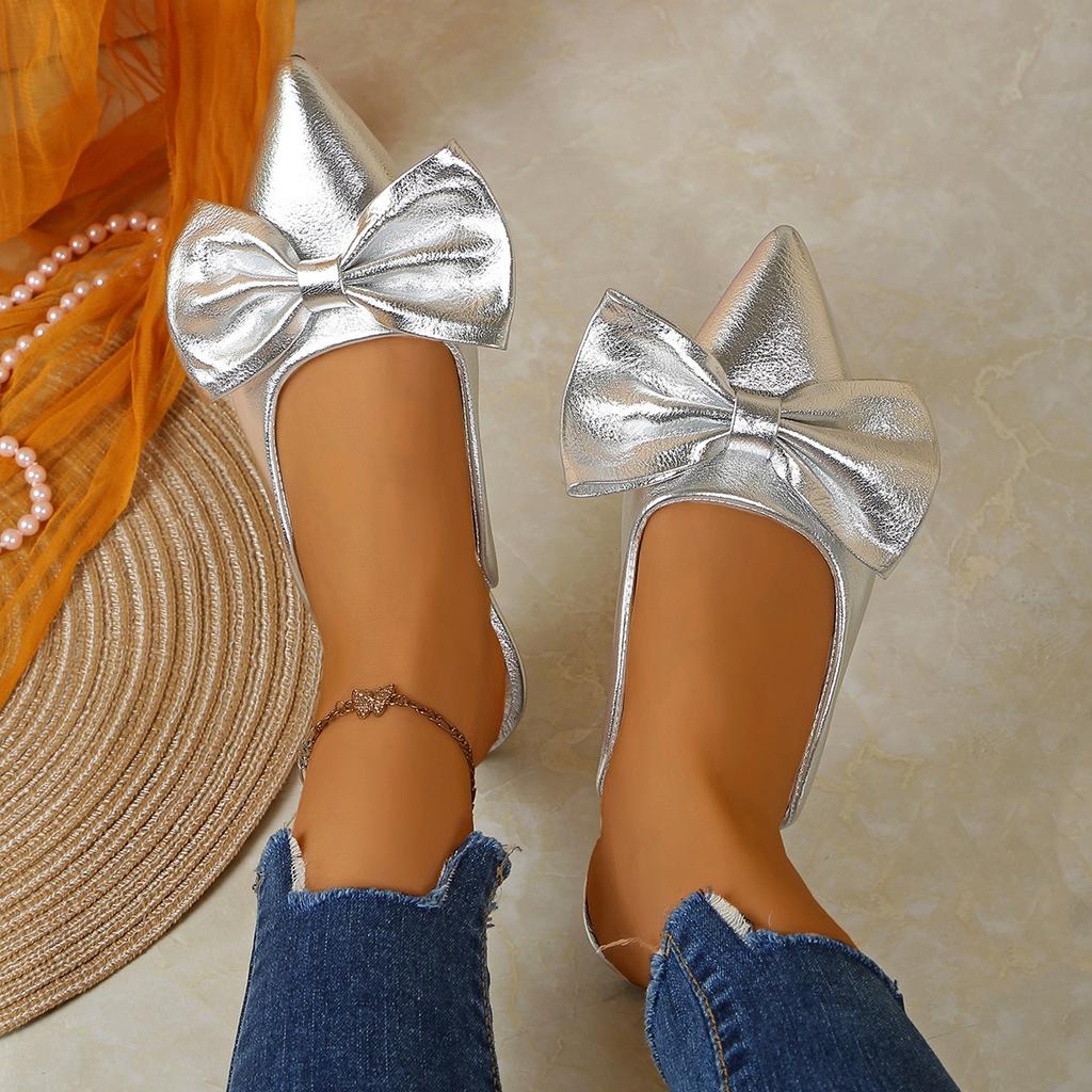 Fashion Women Slippers Luxury Pointy Bow Sandals Bowknot Slingback Pointed Toe Slippers Slip on Low Heels Casual Shoes Slides Women