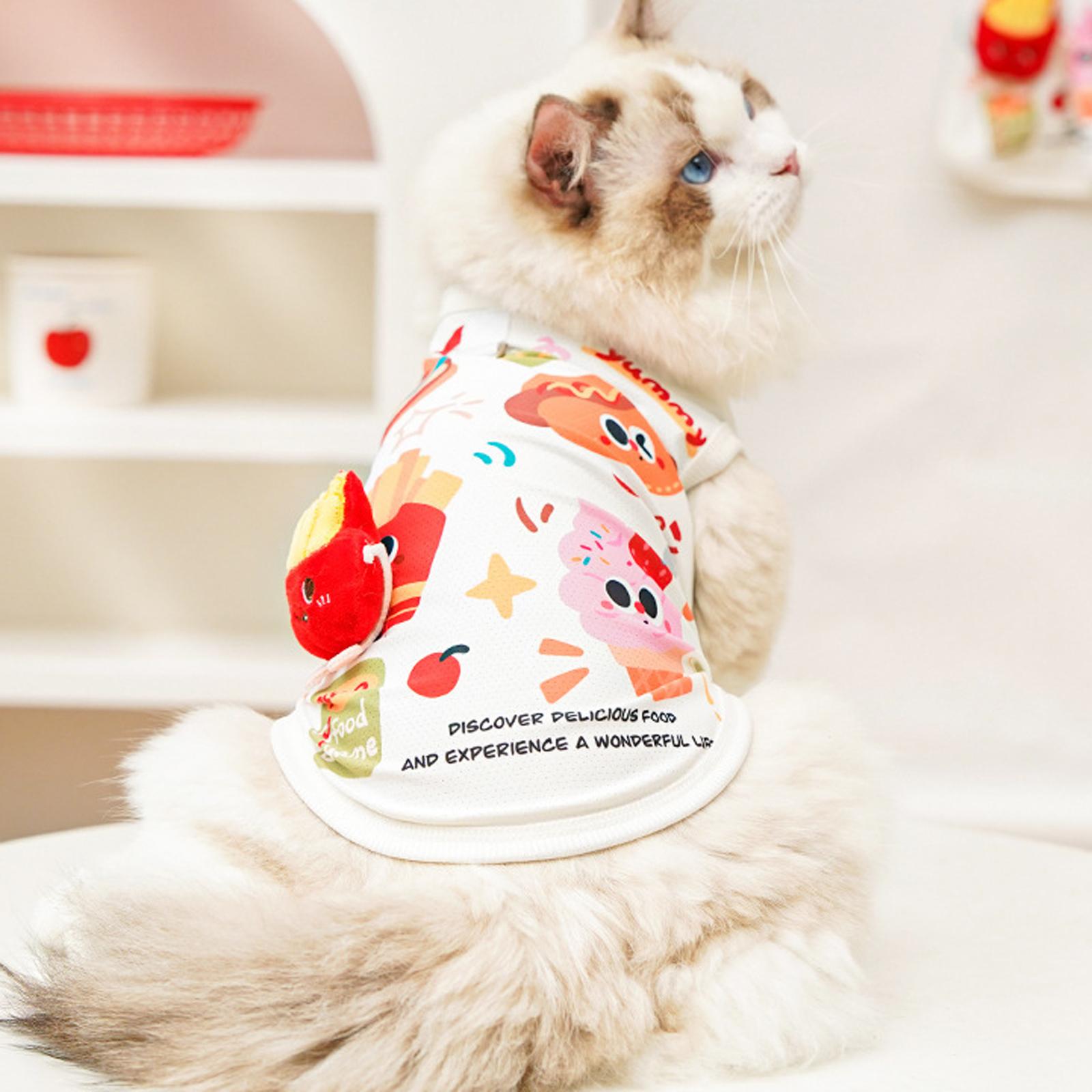 

New Cute Cartoon Pet Clothes Hamburger Fries Print Sleeveless Vest Breathable Thin Pet Clothing Pet Supplies XS