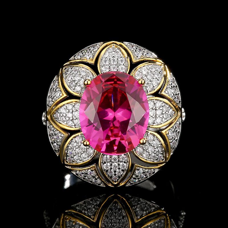 Jewelry Hot Color Treasure Set Ring Necklace Red Blue Emerald Flower Design Women's Luxury