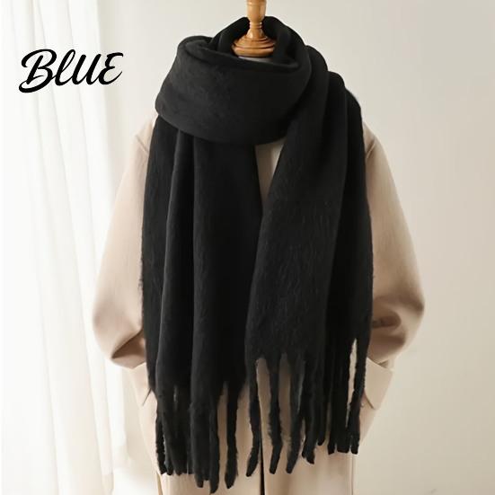 Versatile Winter Accessory Tassels Women Rabbit Velvet Thickened Imitation for Outdoor Scarf with Solid Color