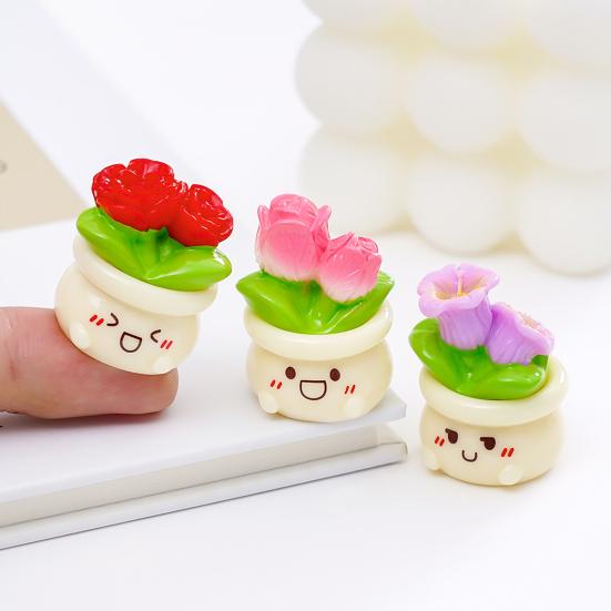 2 Pcs Miniature Dollhouse Flowers Mini Resin Potted Plant Figurine Tiny
