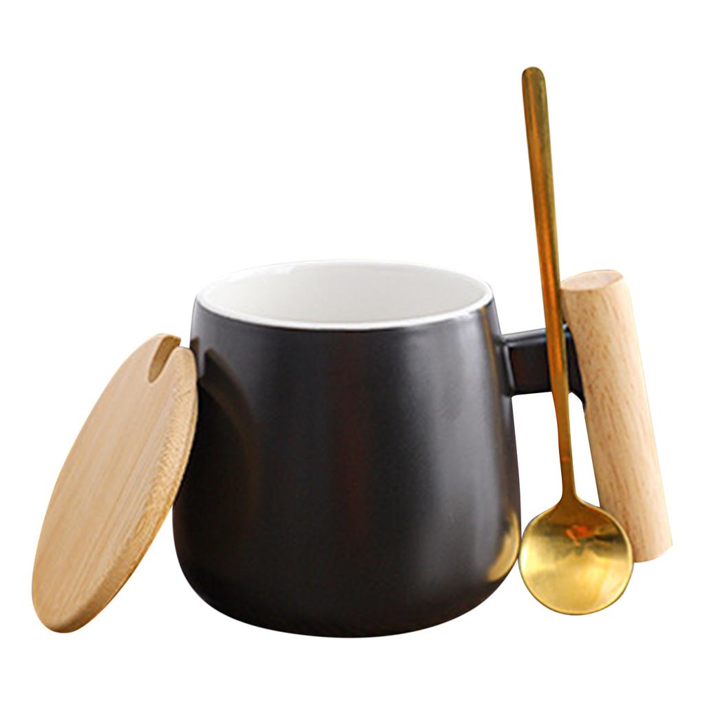 Sada keramických hrnků s dřevěnou rukojetí (hrnek + víčko + lžička)